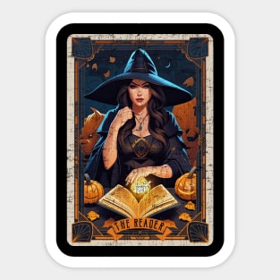 The Reader Vintage Witch Halloween Tarot Card Sticker